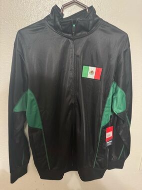 Men's Icon Sports Mexico Full Zip Mock Neck Collar Jacket Medium Dark Green
